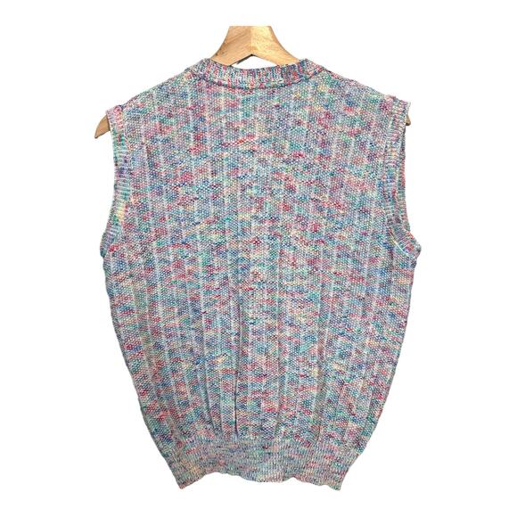 Vintage 80s 90s Rainbow Confetti Sweater Vest Sleeveless Cardigan Small S Y2K - Picture 2 of 9